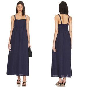 NWT L'Agence Jessamy Empire Waist Linen Blend Maxi Dress Navy Blue Size: 2